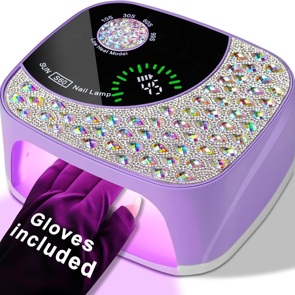 Rhinestone And Purple Cordless Rechargeable UV LED Nail Lamp